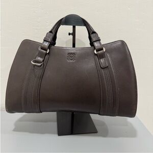 Loewe all leather Amazona Anagram grey Brown Satchel top handle purse bag